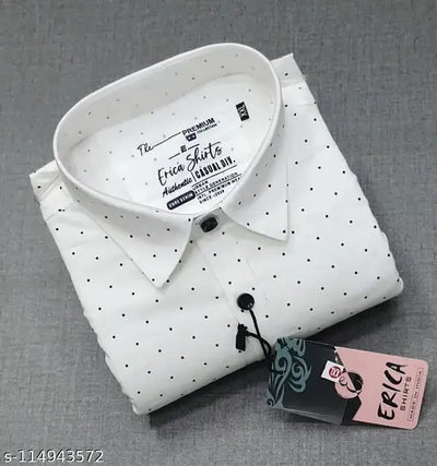 Hems Trends Men's Micro Print Spread Collar White Shirts