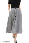Midi Length Cotton Check Skirt