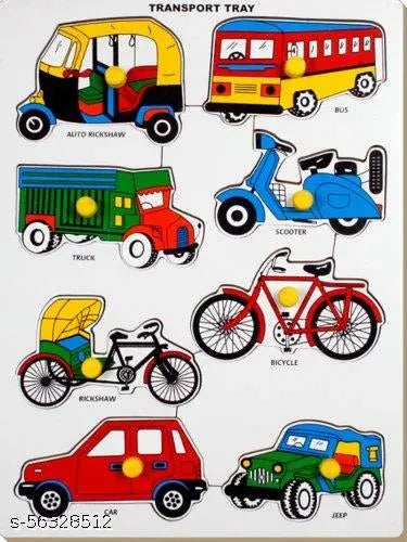 Adya Collection Wooden Transport with Picture Educational Board for Kids 8 Transport Knob, Early Educational Learning Wooden Puzzle Board for Kids, Children Boys & Girls.(Multicolor)