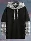 Men Loose Fit Contrast Plaid Pocket Drop Shoulder Drawstring 2 In 1 Hoodie