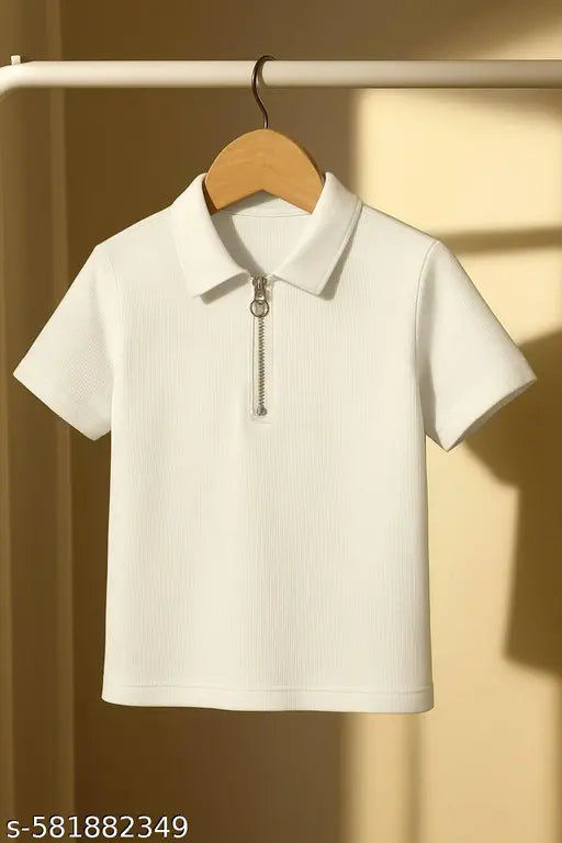 Street Flex White Zip POLO Tshirt for casual wear
