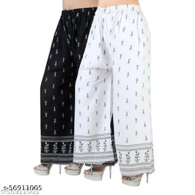 Trendy Wide Leg Printed Palazzo Pants for Women (Pack of 2)
