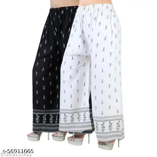 Trendy Wide Leg Printed Palazzo Pants for Women (Pack of 2)