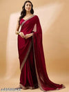 Women's Printed Maroon Pure Silk Saree With Heavy Embroidered Work Border