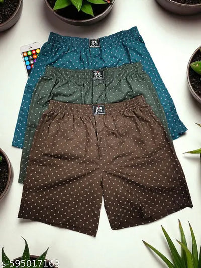 JCC Men’s Printed Cotton Boxer Shorts with Side Pockets & Zipper Pocket | Button Fly & Back Pocket | Pack of 3 (M-2XL)
