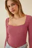 Redamancii Heart Neck Full Sleeve Casual Ribbed Top for Girls and Women