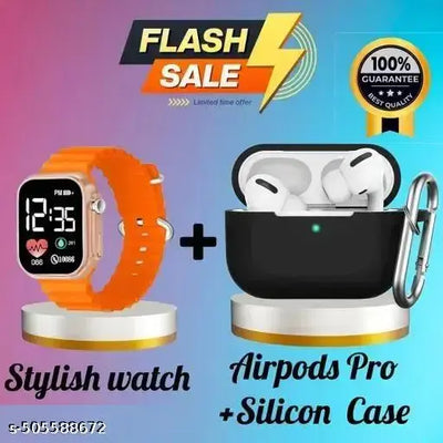 LED Watch Wireless Bluetooth Headphones & Earphones Touch Sensor V5.1 With HD Mic And Active Noisz Cancellation Supported All Android & IOS Devices Bluetooth Headset (Ultrapod + Watch, True Wireless)