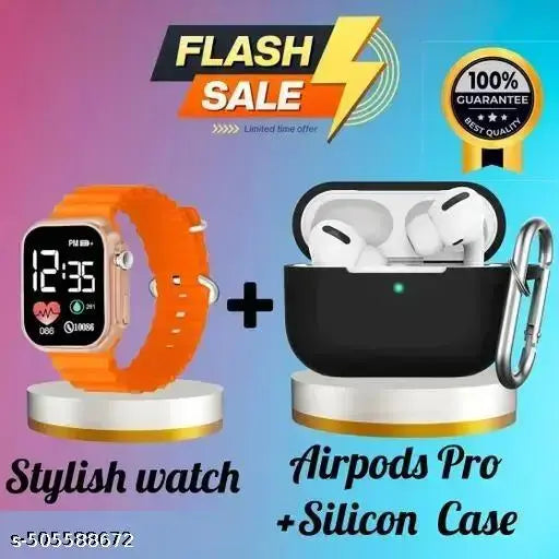 LED Watch Wireless Bluetooth Headphones & Earphones Touch Sensor V5.1 With HD Mic And Active Noisz Cancellation Supported All Android & IOS Devices Bluetooth Headset (Ultrapod + Watch, True Wireless)