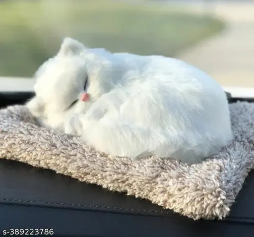 NN Globe Cute Cat Soft Plush Press Simulation Sound Animal Cute Cotton, Faux Animal Fur Sleeping Cat Stuffed Toy for Valentine Gift Gifts for Women Gift for Girls Birthday Gift for Girls