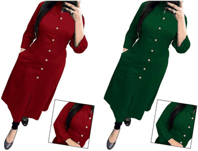 Deep Maroon & Dark Green Solid Women's Kurta