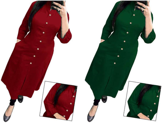 Deep Maroon & Dark Green Solid Women's Kurta