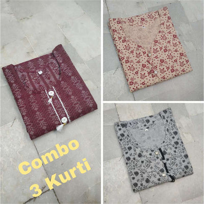 Printed Women's Blue Kurta (Maroon Pattern)