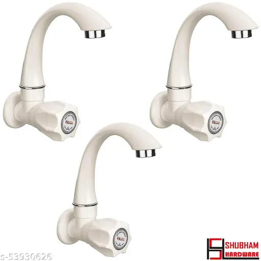 SHUBHAM HARDWARE • ABS Plastic Water taps for Kitchen Sink Faucet for Kitchen Sink Wall Mounted abs Material (White) (3pc)