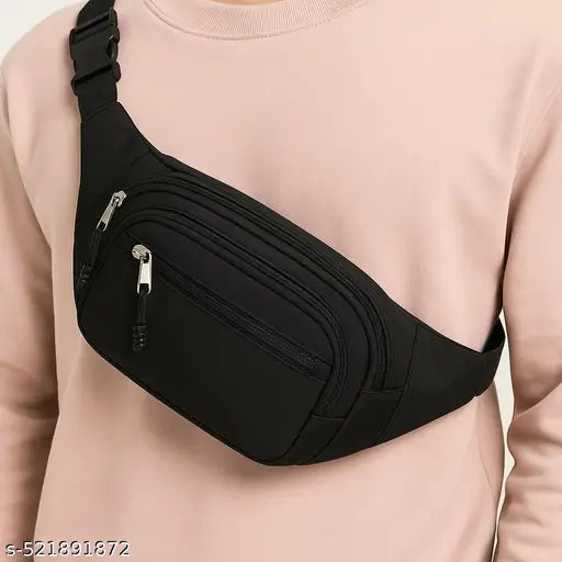 Men’s Black Casual Waist Bag – Stylo Unisex Belt Bag for Travel & Daily Use