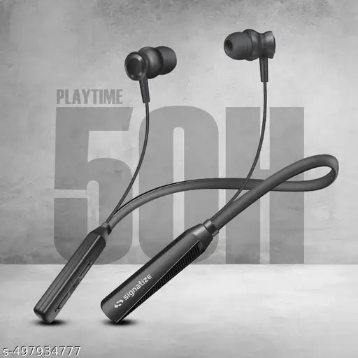 Signatize Wireless in-Ear Neckband Bluetooth Earphones with 10mm Drivers, Rich Music Experience, 50 Hours Playtime, Type C Fast Charging, Neckband Earphones with Voice Assistant-Black