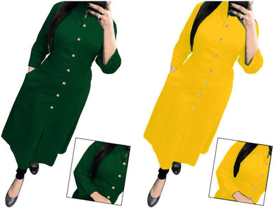 Vibrant Dark Green & Yellow Solid Women's Kurta