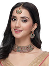 Sukkhi Graceful Curve Shaped Gold Plated Multicolor AD Stones Choker Necklace Set With Earring And Maangtika | Jewellery Set For Women (NS105721)