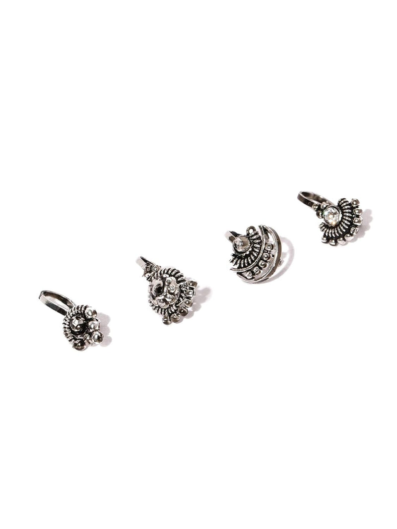 ZAVERI PEARLS Combo Of 4 Antique Silver Tone Adjustable Nose Pin For Women-ZPFK8232