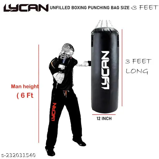 3 Feet UNFILLED Heavy Premium SRF Punching Bag With Chian Black MMA Sparring Training Kick Boxing Muay Thai Martial Arts