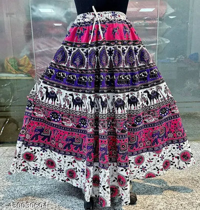 Chandrawat Jaipuri Printed Cotton free size skirt for women girls