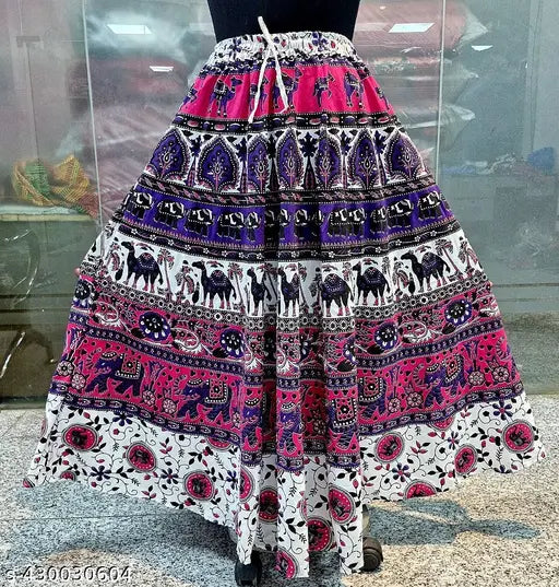 Chandrawat Jaipuri Printed Cotton free size skirt for women girls