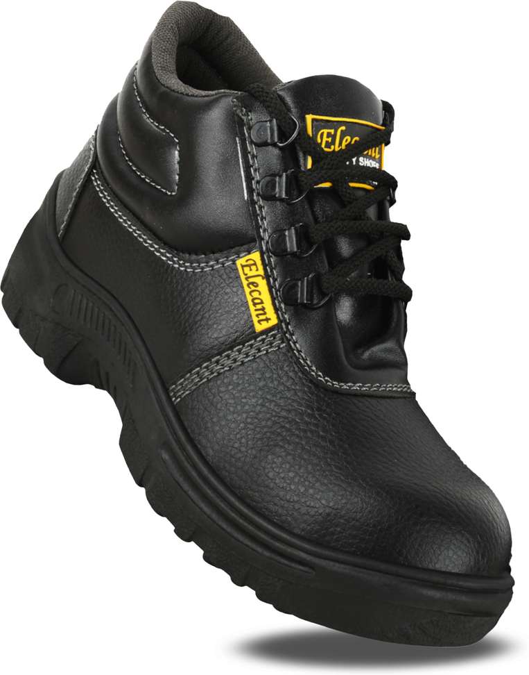 Elecant PVC Sole Industrial Safety Shoes With Steel Toe Protection Boots For Men (Black , 6)