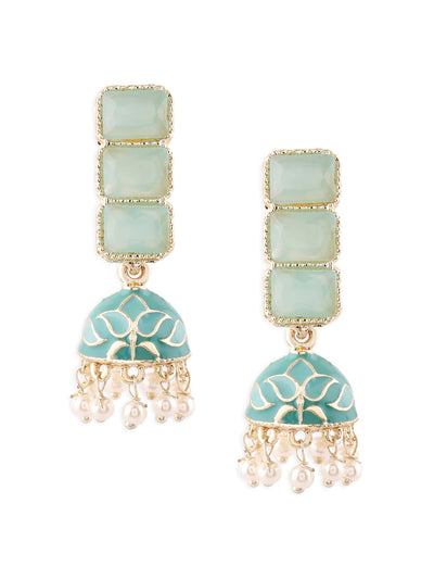 Zaveri Pearls Mint Green Enamel Ethnic Style Jhumki Earring For Women-ZPFK16526