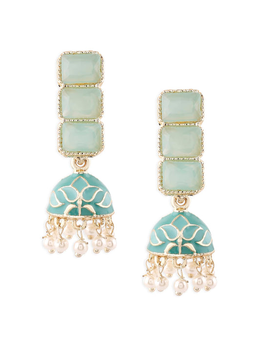 Zaveri Pearls Mint Green Enamel Ethnic Style Jhumki Earring For Women-ZPFK16526