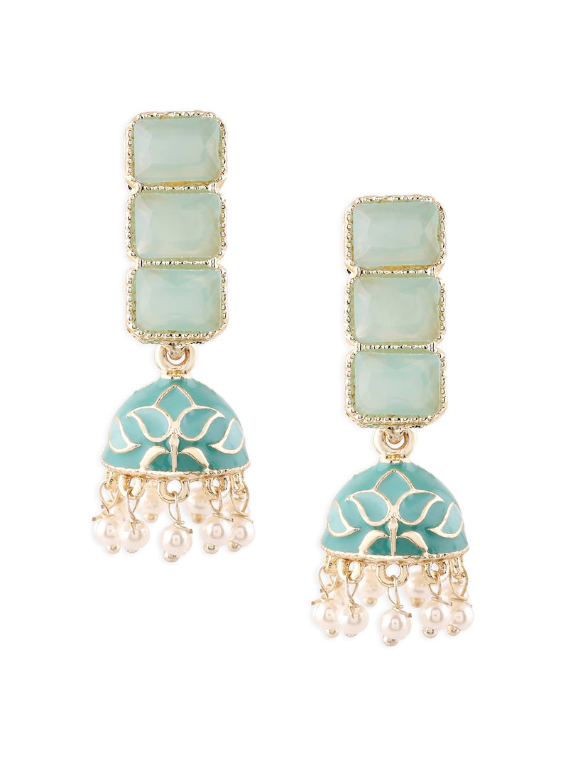 Zaveri Pearls Mint Green Enamel Ethnic Style Jhumki Earring For Women-ZPFK16526