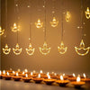 FLYNGO 12 Diya Diwali Curtain String LED Lights for Decoration, Window Lights with 8 Flashing Modes, Home Decoration for Diwali, Wedding, Party, Christmas, Balcony - Warm White (12 Diya)