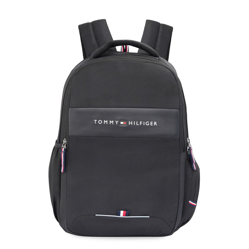 Tommy Hilfiger Joshua Polyester Unisex 15 Inch Laptop Backpack - Black | 21 Ltr Capacity| Padded & Adjustable Strap | Water Resistant | 3 Compartment | Water Bottle Holder | USB Cable holder Pocket
