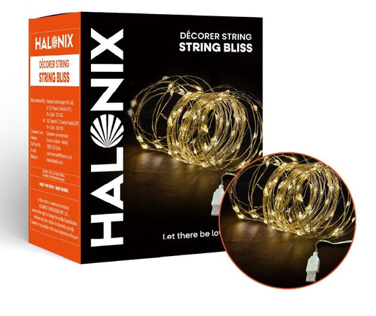 Halonix Bliss Rice Light | Decorative Light | Fairy Light | USB Powered | String Light | Diwali Light | Warm White| Pack 1 |Diwali Lights for Decoration for Home-Plastic,Corded Electric