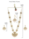 ZAVERI PEARLS Antique Gold Tone Long Kundan & Pearls Bridal Necklace, Earring & Maangtikka Set For Women-ZPFK9802