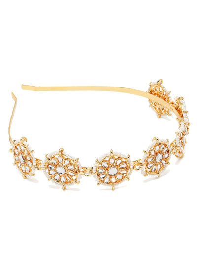 YouBella Gifts Floral Kundan Studded Matha Patti Sheesh Patti Wedding Hairband Traditional Golden Celebrity Headband Hair Accessory Jewellery for Women and Girls (Golden) (YBHAIR_41749)