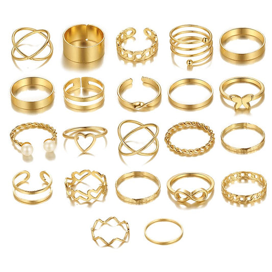 Shining Diva Fashion 22pcs Latest Stylish Stackable Kunckle Rings Set for Women and Girls Butterfly Heart Boho Gold and Silver Plated Rings