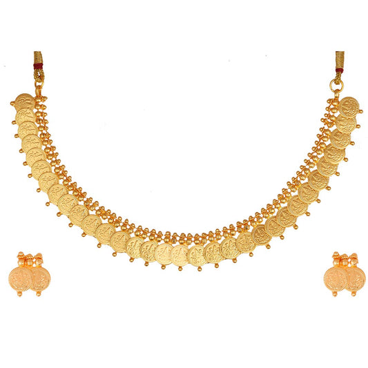 ZENEME Jewellery Set Gold Plated Laxmi Temple Coin Necklace Set With Earrings Jewellery For Women & Girls (Gold Plated)