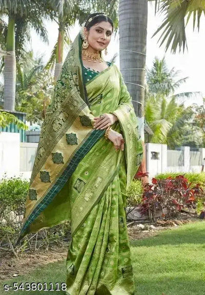 Women's Kanjivaram Trendy Litchi Silk Jacquard Saree with Twirling Blouse Piece..