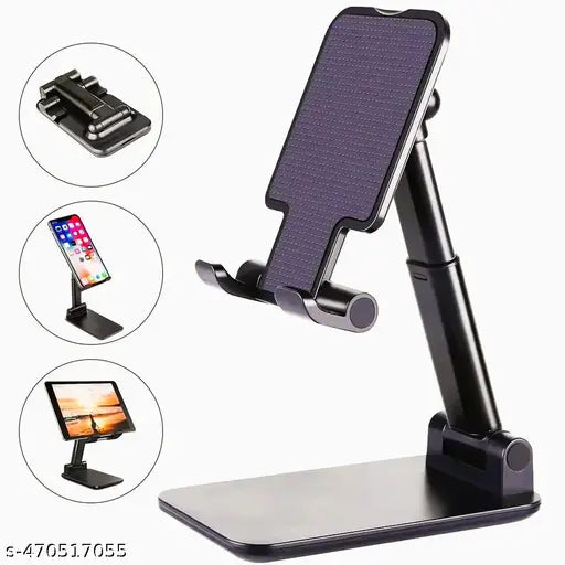 Mobile Phone Holder, Adjustable, Foldable, Anti-Skid, Wide Compatibility (Black) Tabletop