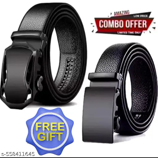 High Quality combo belts for men 100% Genuine PU Leatherette/PU Belt for Men’s, Belt for man | Formal, evening, Casual, Party, Casual black| leatherette belt| 100% Guarantied Gift on every order..!| !PACK OF 2 (Black) Leatherette Belt