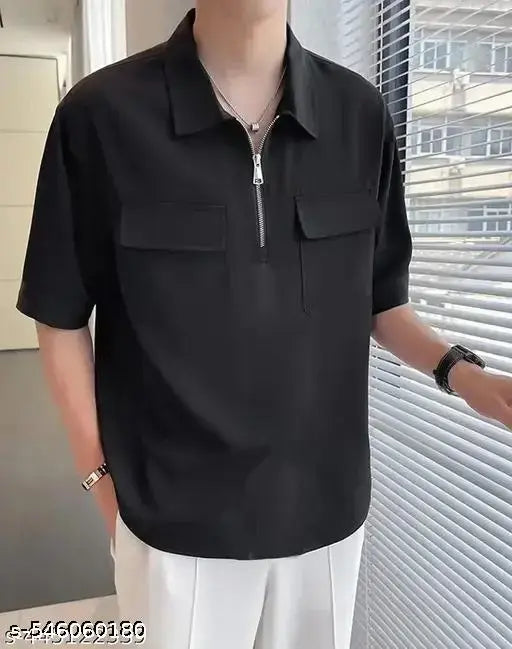 Trendy mens oversized collar tshirt with zipper