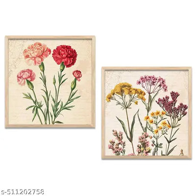 Walllane - Botanical Wall Art Painting | Modern Wall Frames For Home Décor Office Living Room |Poster With Frame Wall Decoration Painting | Premium Art Framed Wall Painting With Frame For Home Décor | Set of 2 ( 8X8 inch ), Framed)