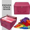 Storite 2 Pack Nylon Wardrobe Bag Underbed Moisture Proof Cloth Storage Organizer, Storage box for Clothes Saree Bags with Zippered Closure & Handle (Magenta, 37x34x23 cm) Square
