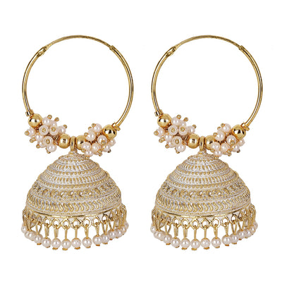 Shining Diva Fashion Latest Stylish Traditional Jhumka Jhumki Earrings for Women & Girls (13623er), Gold White