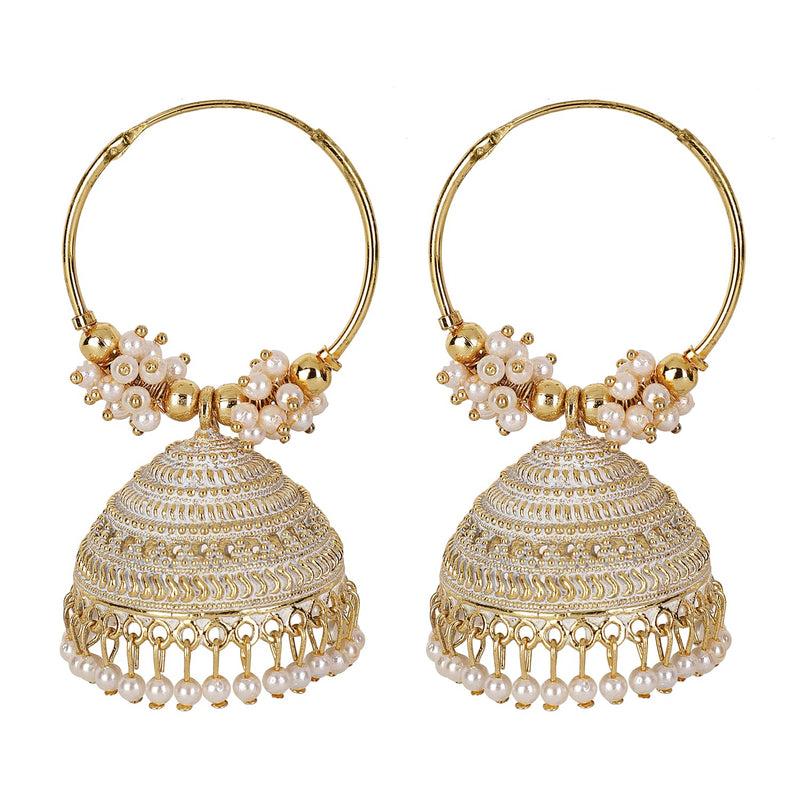 Shining Diva Fashion Latest Stylish Traditional Jhumka Jhumki Earrings for Women & Girls (13623er), Gold White