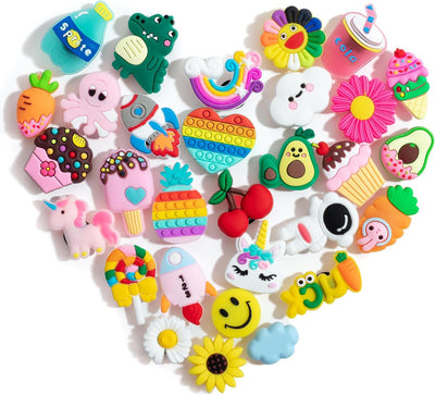 Kawn®️ 30Pcs Cute Cartoon Casual Clog Slipper Charms For Girls - Aesthetic Shoe Decoration Rubber Charms For Clogs & Bracelet Wristband Decoration (30pcs Colorful)