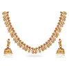 Rubans 22k Gold-Plated Red & Green Stone Studded Handcrafted Traditional Temple Jewellery Set For Women