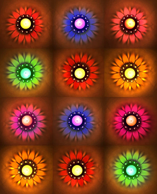 CraftVatika 3D Reflection Diya, Festive Decor Diwali Decoration Items for Home Decor Transparent Multicolor Water Floating Reflections Plastic Oil Diya for Home Festival Decoration, (Pack of 12)