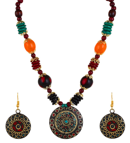 YouBella Gifts Stylish Latest Traditional Afghani Tribal Beads Multicolor Jwell Necklace Jewellery Set with Earrings for Girls and Women