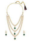 ZAVERI PEARLS Green Dazzling Stones Austrian Diamonds Embellished Layered Necklace & Earring Set For Women-ZPFK18891