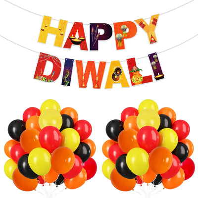 Rozi Decoration Happy Diwali Balloons with Hanging Banner Decoration Combo Set for Deepawali Decoration Items, Hindu Festival Decoration Items Pack of 21 Pcs
